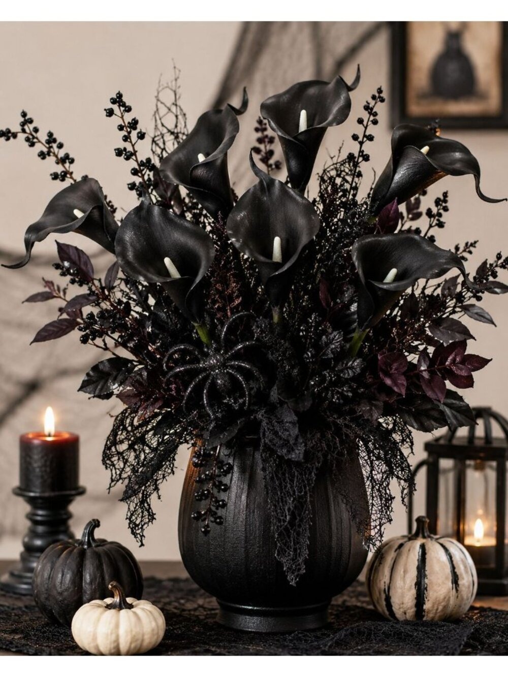 Black Calla Lily Artificial Flowers Set of 5 Stems Gothic Modern Decor - Picture 10 of 16